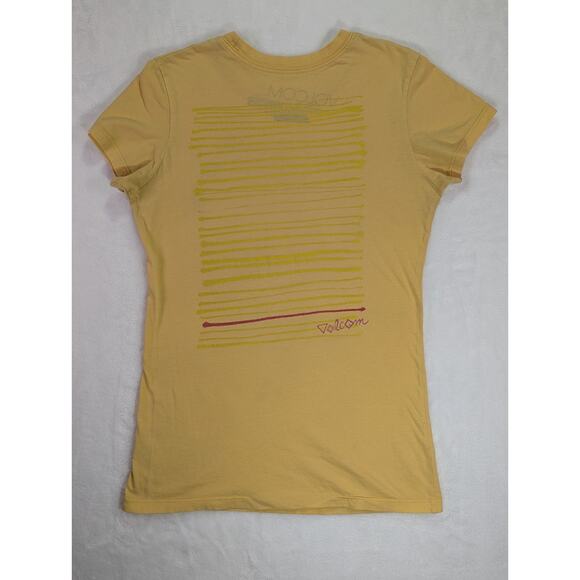 Volcom "Strange Relics" Medium Yellow Babydoll Cap Sleeve Tshirt 90s Y2K VTG - Picture 7 of 8